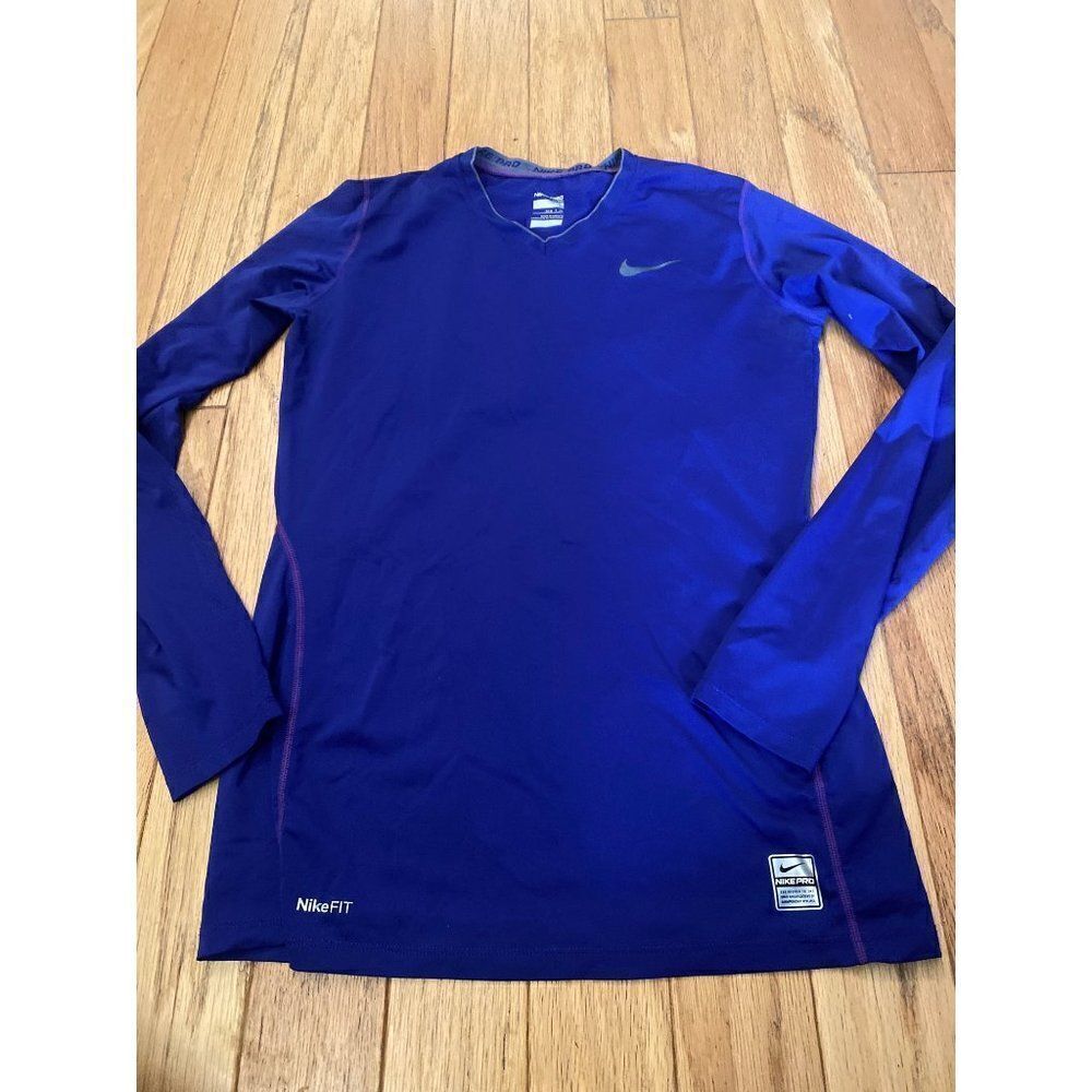 Nike Pro, women's vibrant blue fitted long sleeve athletic shirt size small